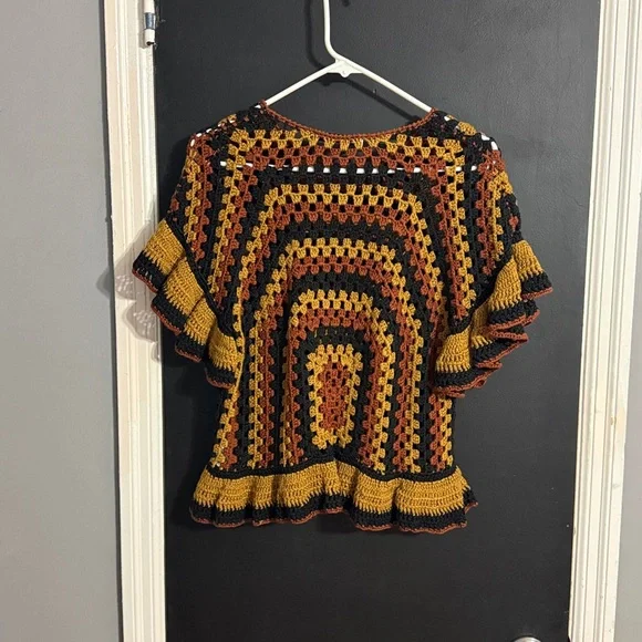 ZARA Open Weave Ruffle Peplum Retro Top Size: M - Picture 4 of 8